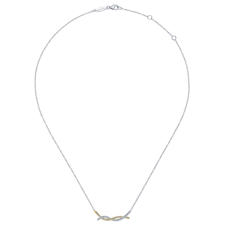 14K Yellow-White Gold Twisted Diamond Bar Necklace