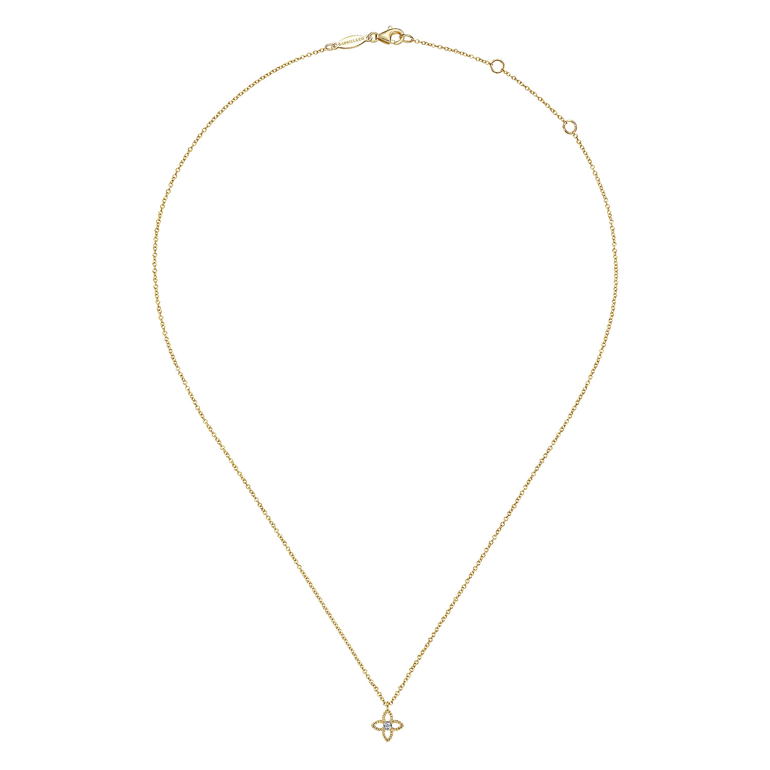 14K Yellow-White Gold Twisted Rope Clover Pendant Necklace with Diamond Center - 0.01 ct - Shot 2