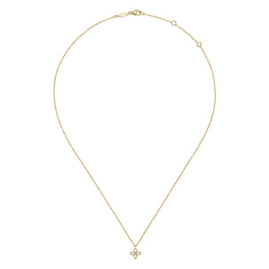 14K Yellow-White Gold Twisted Rope Clover Pendant Necklace with Diamond Center