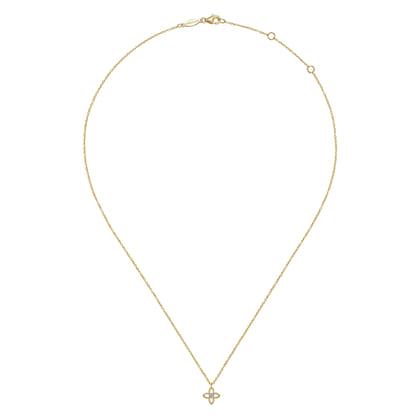 14K Yellow-White Gold Twisted Rope Clover Pendant Necklace with Diamond Center