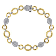 14K Yellow-White Gold Twisted Rope Link Bracelet with Pave Diamond Cluster Stations