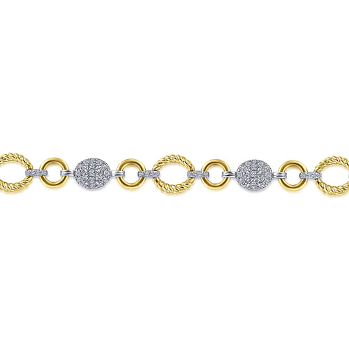14K Yellow-White Gold Twisted Rope Link Bracelet with Pave Diamond Cluster Stations - 1.4 ct - Shot 2
