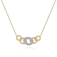 14K Yellow-White Gold Twisted Rope Link Necklace with Pave Diamond Link Station