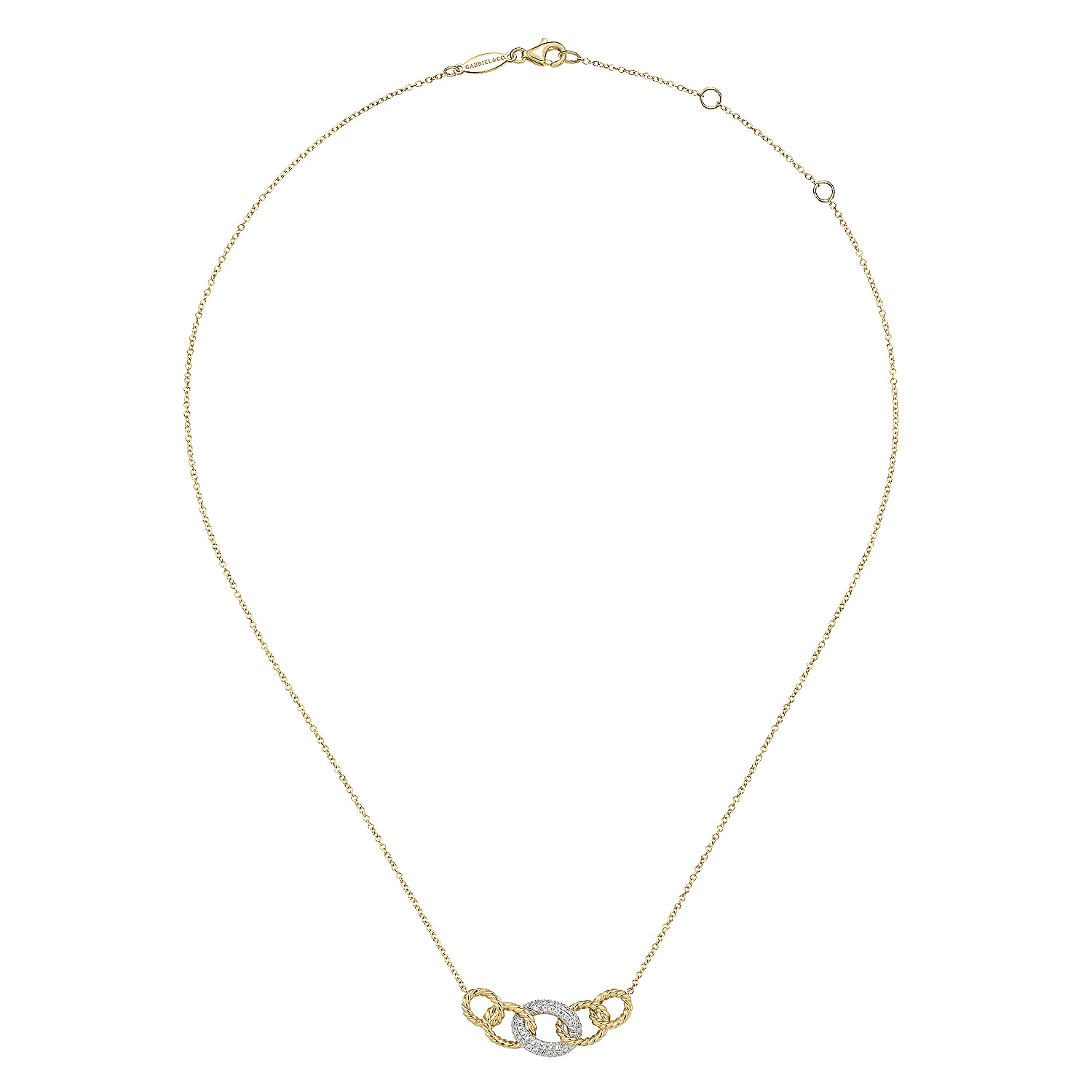 14K Yellow-White Gold Twisted Rope Link Necklace with Pave Diamond Link Station - 0.21 ct - Shot 2