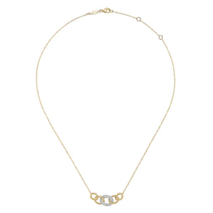14K Yellow-White Gold Twisted Rope Link Necklace with Pave Diamond Link Station