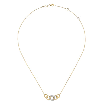 14K Yellow-White Gold Twisted Rope Link Necklace with Pave Diamond Link Station