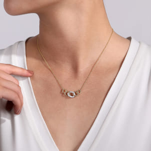 14K Yellow-White Gold Twisted Rope Link Necklace with Pave Diamond Link Station