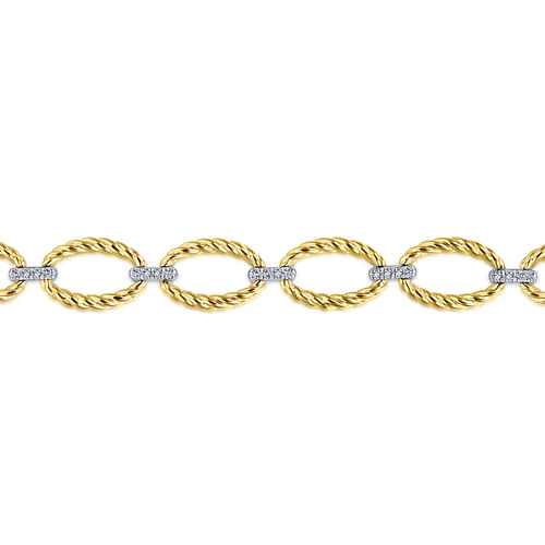 14K Yellow-White Gold Twisted Rope Oval Link Bracelet with Diamond Connectors - 0.3 ct - Shot 2