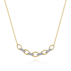 14K Yellow-White Gold Twisted Rope Oval Link Necklace with Diamond Connectors