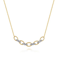 14K Yellow-White Gold Twisted Rope Oval Link Necklace with Diamond Connectors