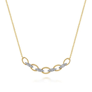 14K Yellow-White Gold Twisted Rope Oval Link Necklace with Diamond Connectors