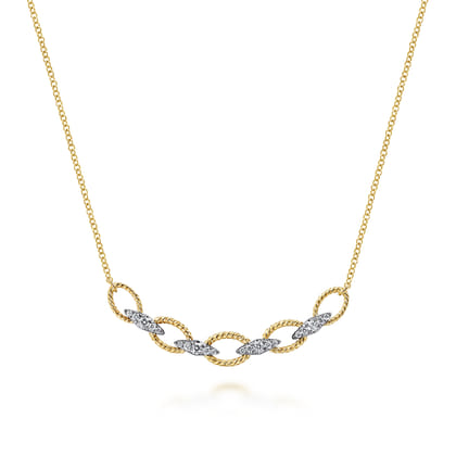 14K Yellow-White Gold Twisted Rope Oval Link Necklace with Diamond Connectors