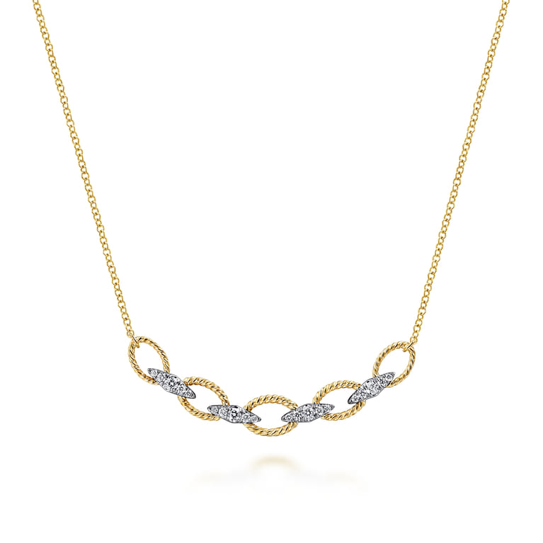 14K Yellow-White Gold Twisted Rope Oval Link Necklace with Diamond Connectors - 0.25 ct - Shot 1