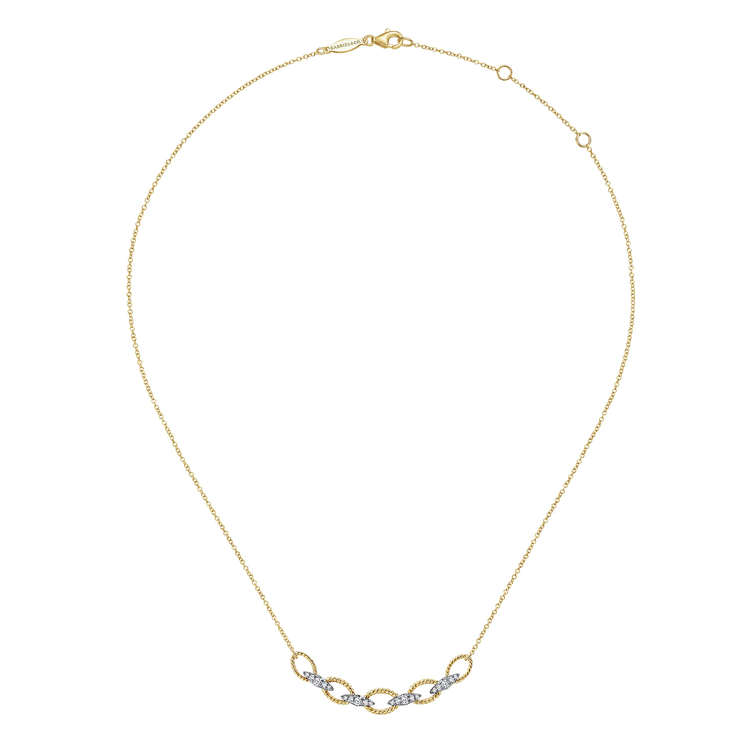 14K Yellow-White Gold Twisted Rope Oval Link Necklace with Diamond Connectors