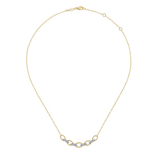 14K Yellow-White Gold Twisted Rope Oval Link Necklace with Diamond Connectors