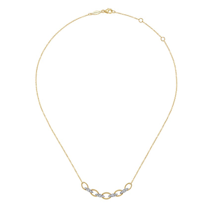 14K Yellow-White Gold Twisted Rope Oval Link Necklace with Diamond Connectors