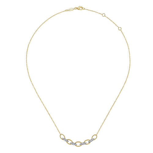 14K Yellow-White Gold Twisted Rope Oval Link Necklace with Diamond Connectors - 0.25 ct - Shot 2