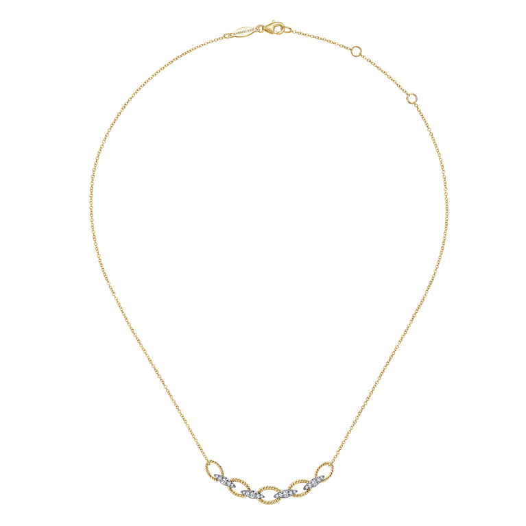 14K Yellow-White Gold Twisted Rope Oval Link Necklace with Diamond Connectors - 0.25 ct - Shot 2