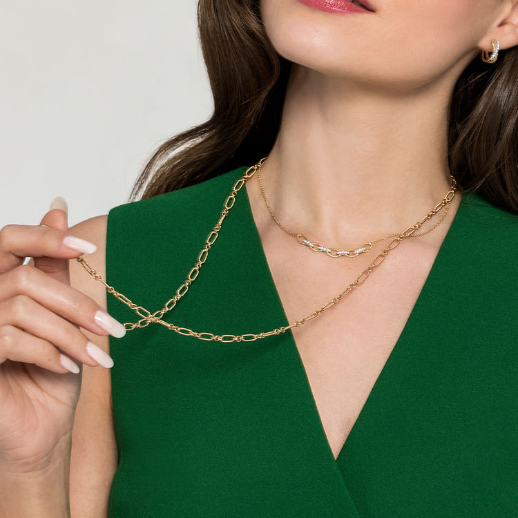 14K Yellow-White Gold Twisted Rope Oval Link Necklace with Diamond Connectors