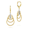 14K Yellow White Gold Twisted Rope Triple Loop Diamond Drop Earrings - 0.1 ct