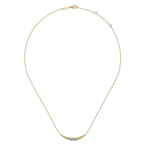 14K Yellow-White Gold Twisted Rope and Diamond Pave Curved Bar Necklace - 0.2 ct - Shot 2