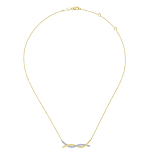 14K Yellow-White Gold Twisted Rope and Pave Diamond Bar Necklace