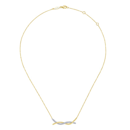 14K Yellow-White Gold Twisted Rope and Pave Diamond Bar Necklace