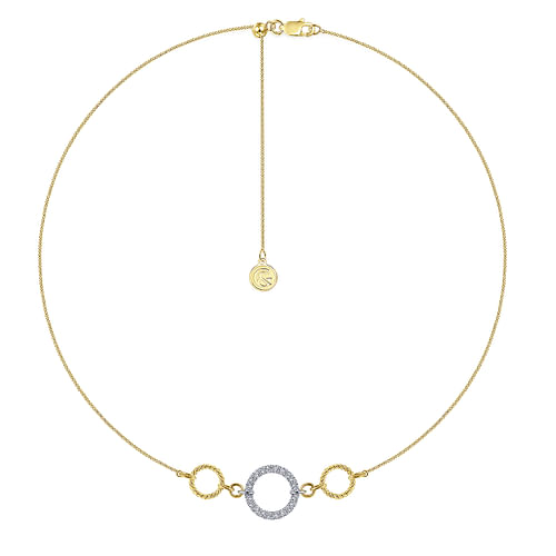 14K Yellow-White Gold Twisted Rope and Pave Diamond Circle Choker Necklace - 0.25 ct - Shot 2