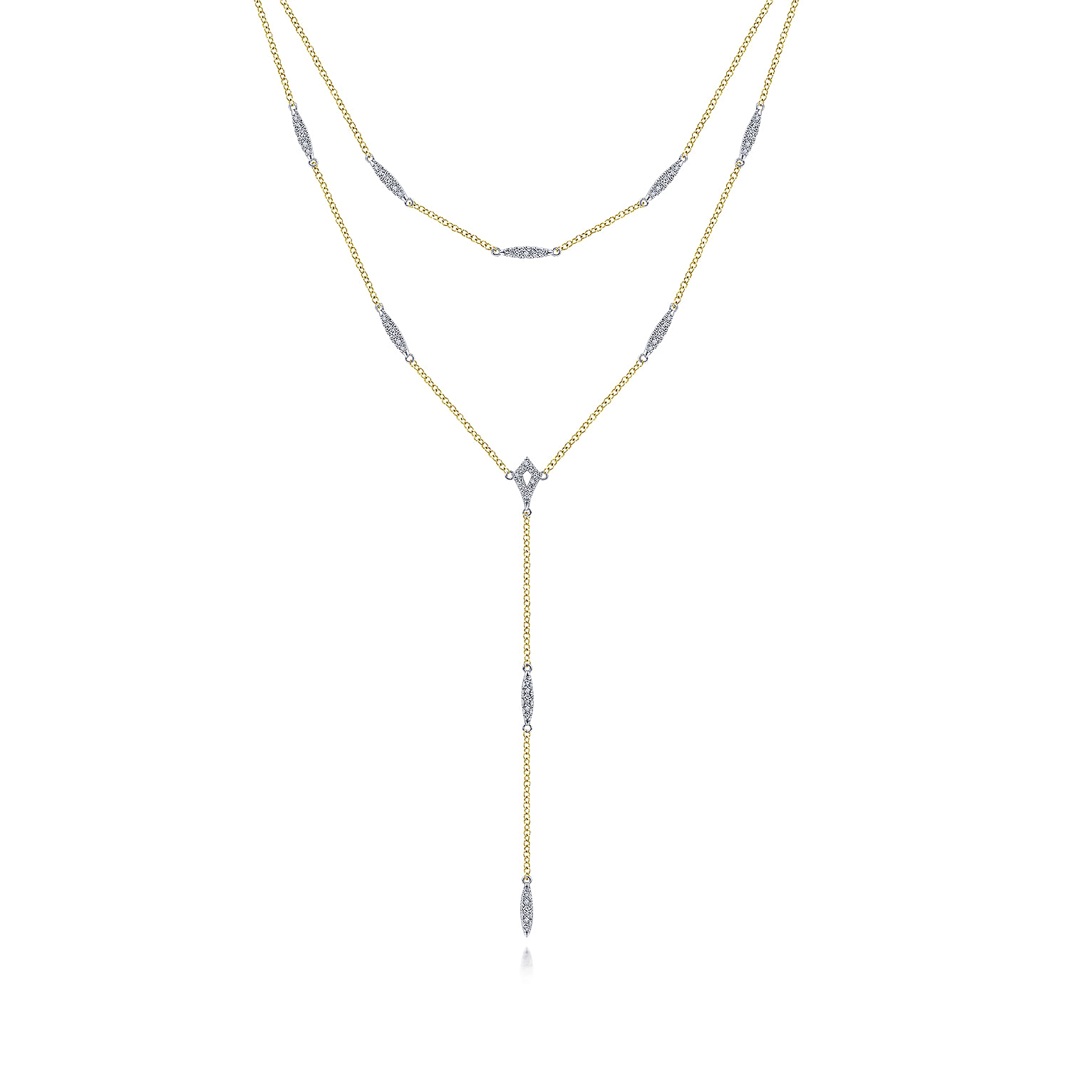 14K Yellow-White Gold Two Strand Diamond Station Y Necklace