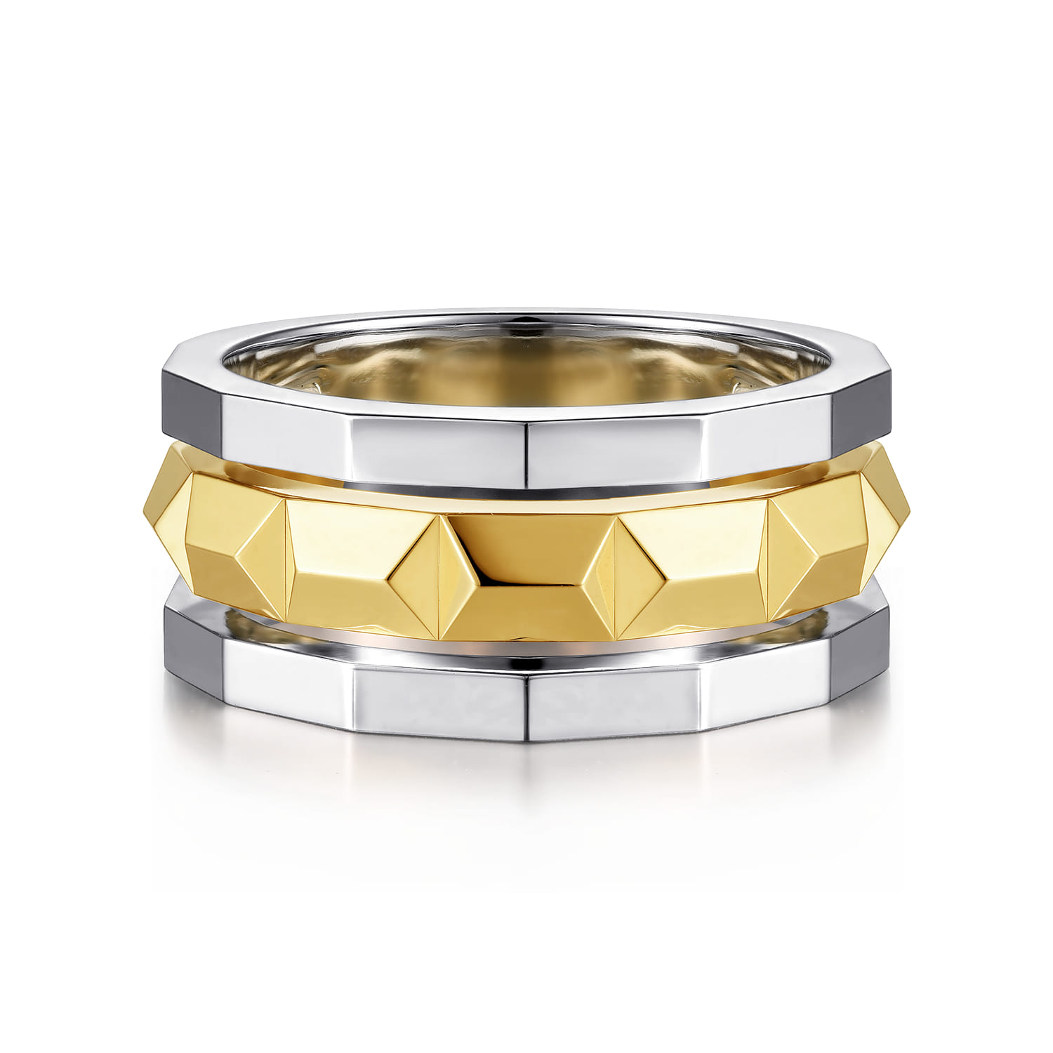 14K Yellow-White Gold Wide Faceted Ring in High Polished Finish - Shot 1