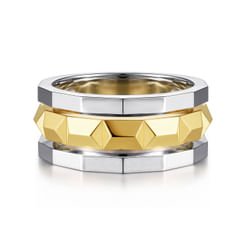 14K Yellow-White Gold Wide Faceted Ring in High Polished Finish