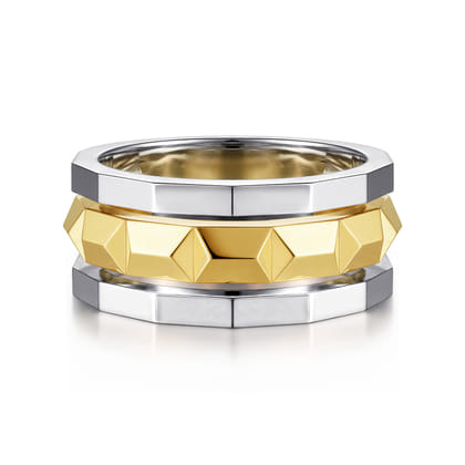 14K Yellow-White Gold Wide Faceted Ring in High Polished Finish