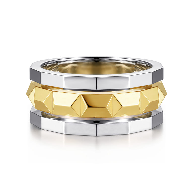 14K Yellow-White Gold Wide Faceted Ring in High Polished Finish - Shot 1