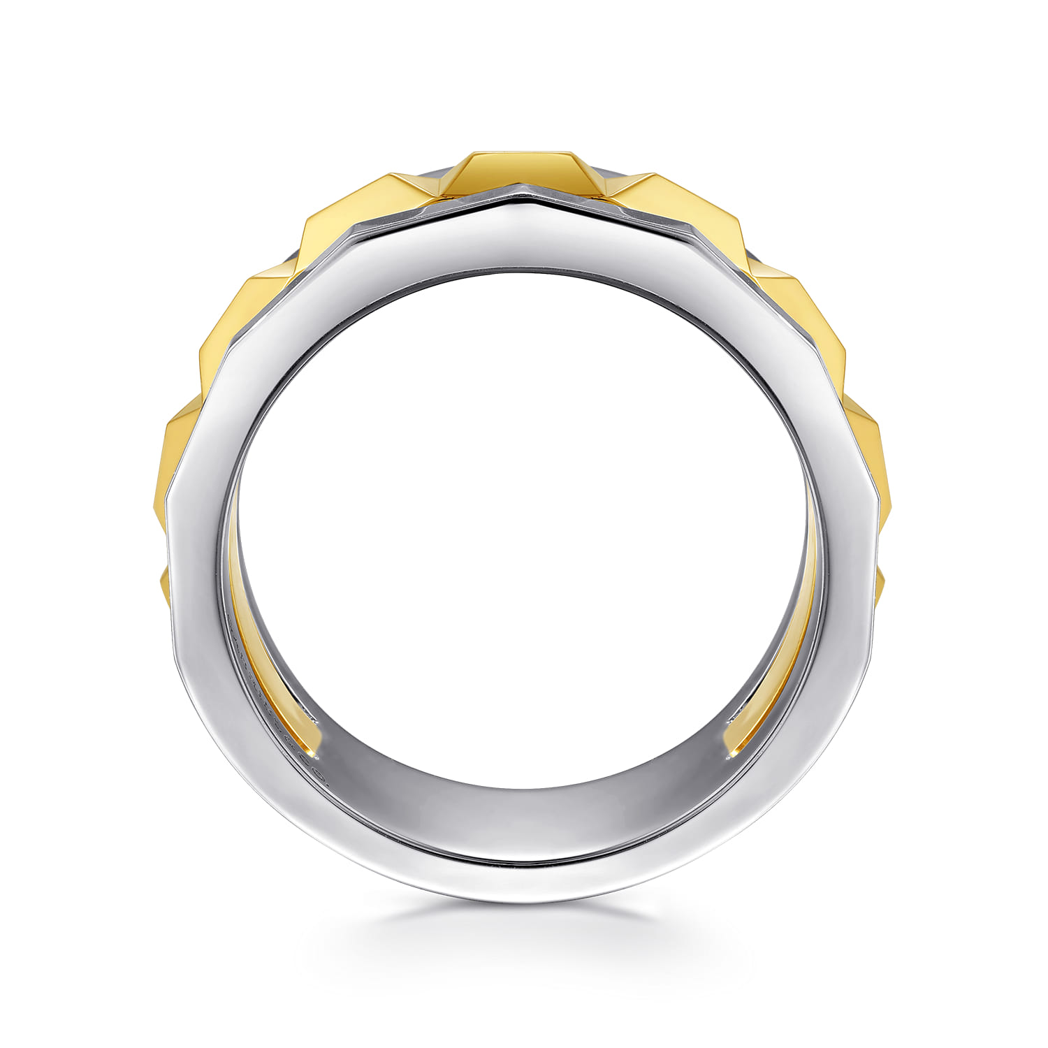 14K Yellow-White Gold Wide Faceted Ring in High Polished Finish - Shot 2