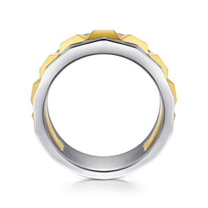 14K Yellow-White Gold Wide Faceted Ring in High Polished Finish