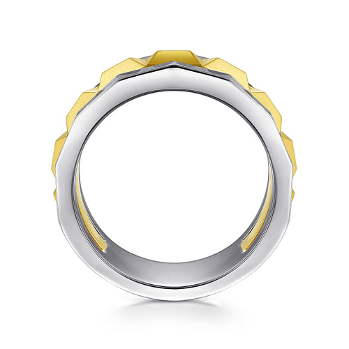 14K Yellow-White Gold Wide Faceted Ring in High Polished Finish - Shot 2