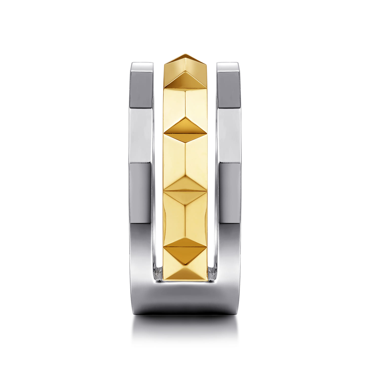 14K Yellow-White Gold Wide Faceted Ring in High Polished Finish - Shot 4