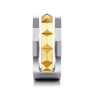 14K Yellow-White Gold Wide Faceted Ring in High Polished Finish