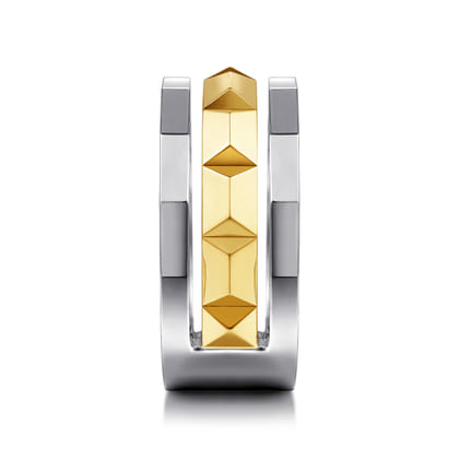 14K Yellow-White Gold Wide Faceted Ring in High Polished Finish