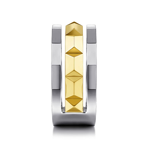 14K Yellow-White Gold Wide Faceted Ring in High Polished Finish - Shot 4