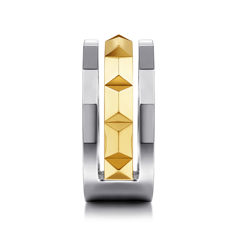 14K Yellow-White Gold Wide Faceted Ring in High Polished Finish - Shot 4