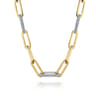 14K Yellow-White Paper Clip Chain Necklace with Diamond Stations - 2.13 ct