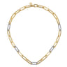 14K Yellow-White Paper Clip Chain Necklace with Diamond Stations - 2.13 ct