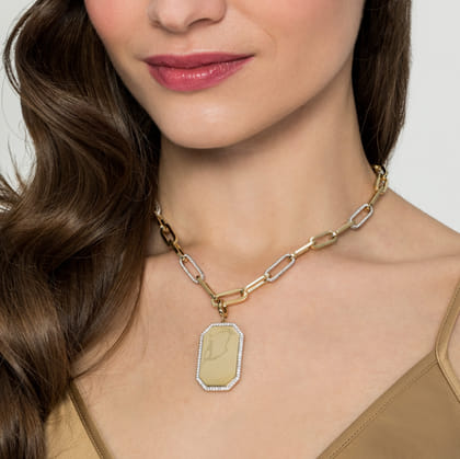 14K Yellow-White Paper Clip Chain Necklace with Diamond Stations