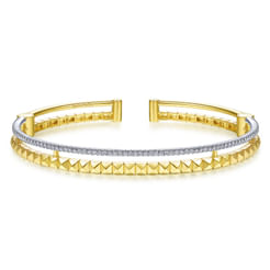 14K Yellow-White Split Cuff with Pyramids and Diamonds