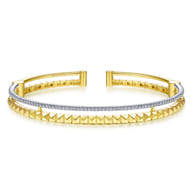 14K Yellow-White Split Cuff with Pyramids and Diamonds