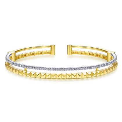 14K Yellow-White Split Cuff with Pyramids and Diamonds