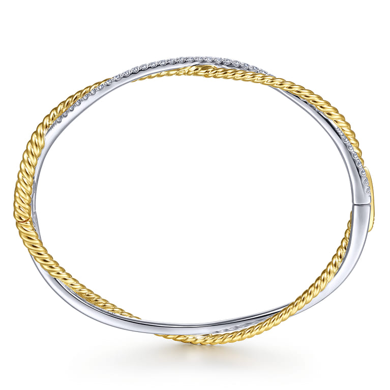 14K Yellow-White Twisted Rope and Diamond Bangle Bracelet - 0.65 ct - Shot 3