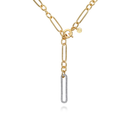 14K Yellow-White Y Chain Necklace with Diamond Drop
