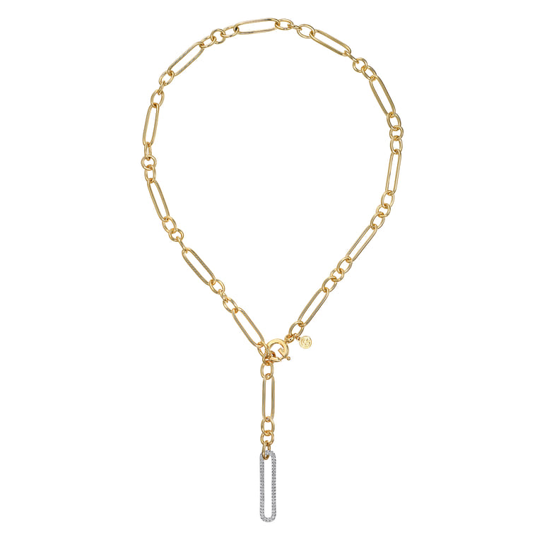 14K Yellow-White Y Chain Necklace with Diamond Drop - 1.5 ct - Shot 2